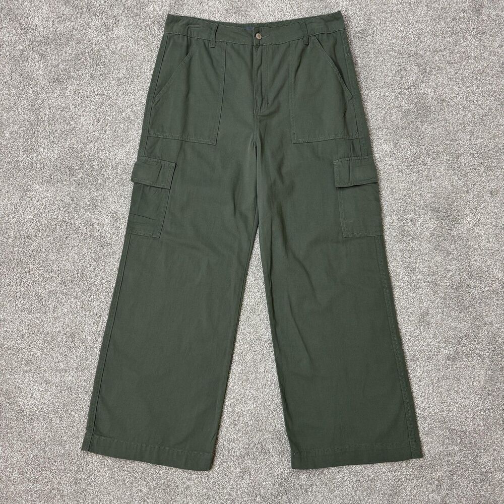 Indigo Rising Pants Juniors 17/18 Green Cargo Twill Wide Leg Relaxed Casual